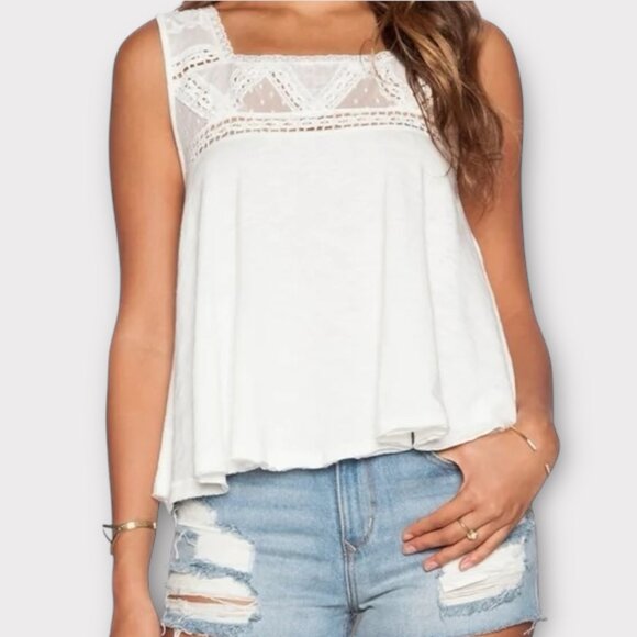 Free People Tops - FREE PEOPLE Costa Mesh Babydoll Tank Top Shirt Medium